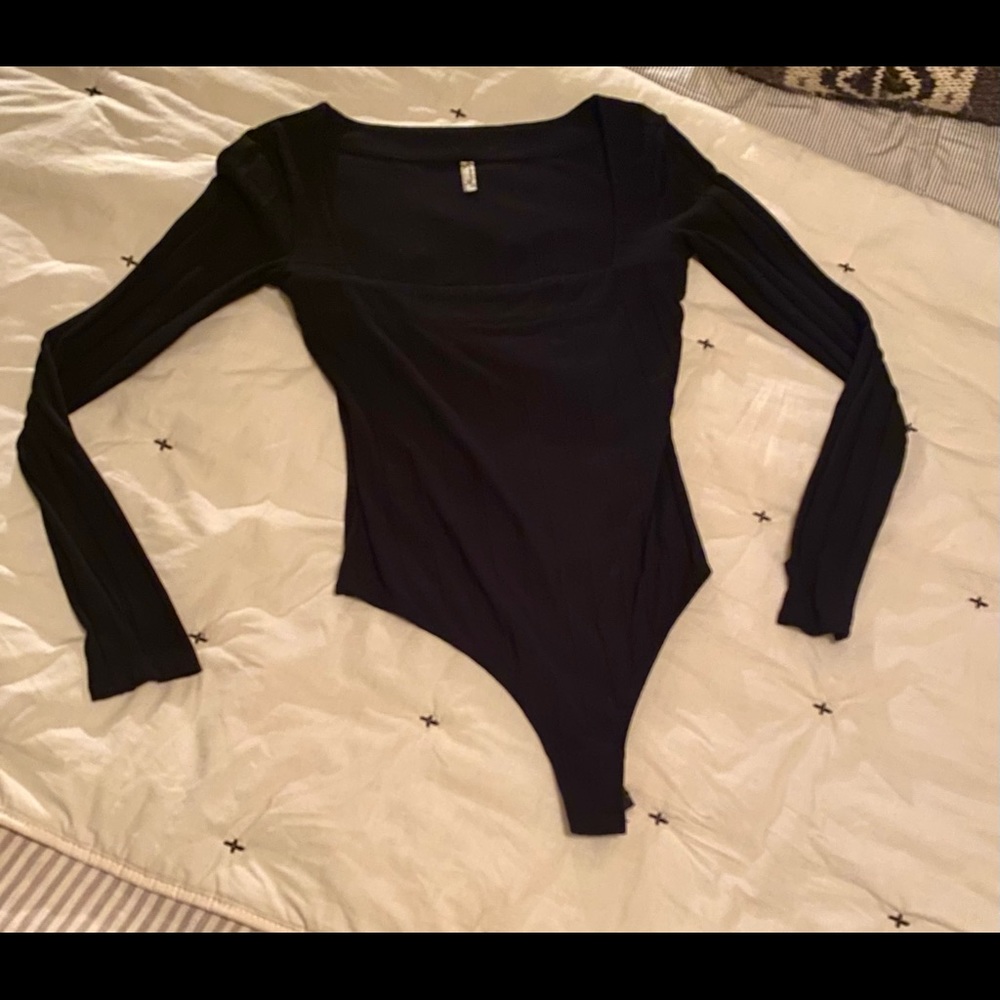 Black Free People Bodysuit with Square Neckline